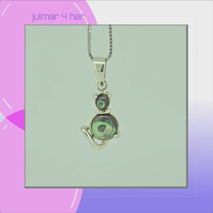 Cat Sterling Silver and Abalone Pendant  and Chain viewed in 3d rotation
