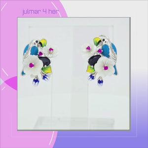 Bluebird Sterling Silver Sapphire Spinel CZ Enamels Omega Lock Earrings viewed in 3d rotation