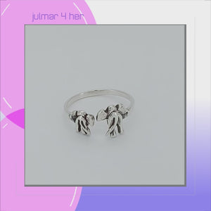 Elephant Pair Sterling Silver adjustable Ring viewed in 3d rotation