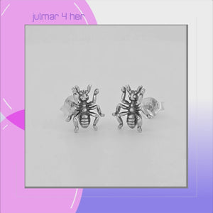 Ant Sterling Silver stud Earrings viewed in 3d rotation