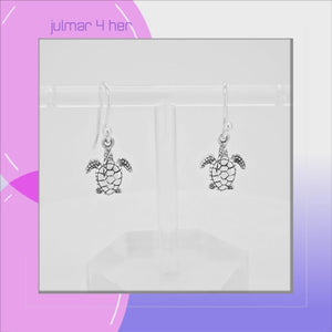 Turtle Sterling Silver hook Earrings  viewed in 3d rotation