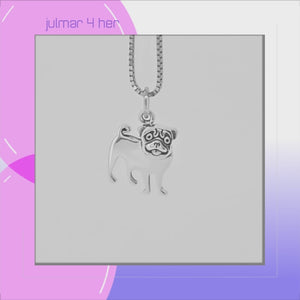 Pug Dog Charm Pendant in Sterling Silver viewed in 3d rotation