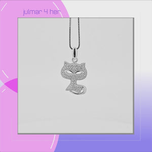Cat Sterling Silver Pendant with Cubic Zirconia viewed in 3d rotation