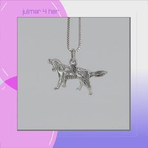 Long-hair Retriever Dog Sterling Silver Pendant viewed in 3d rotation 