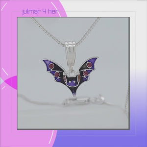 Bat Sterling Silver plated Pendant with Enamels & Crystals viewed in 3d rotation