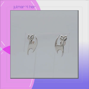 Cats Sterling Silver push-back Earrings viewed in 3d rotation