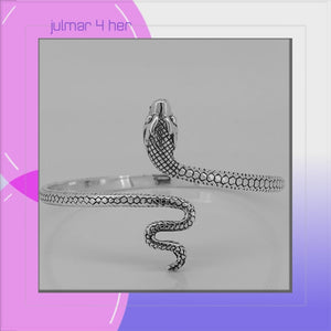 Snake solid Sterling Silver Cuff Bracelet viewed in 3d rotation