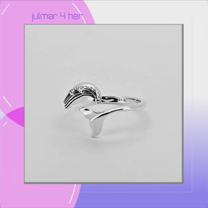 Whale Tail and Wave Sterling Silver adjustable Ring viewed in 3d rotation