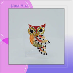 Owl Radiance Pin with Enamels over Sterling Silver plating viewed in 3d rotation