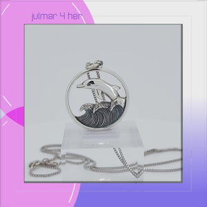 Dolphin Jumping in Waves Sterling Silver Pendant viewed in 3d rotation