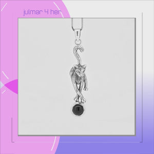 Cat Sterling Silver and Obsidian Pendant viewed in 3d rotation