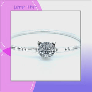 Cat Sterling Silver Snake Chain Bracelet viewed in 3d rotation