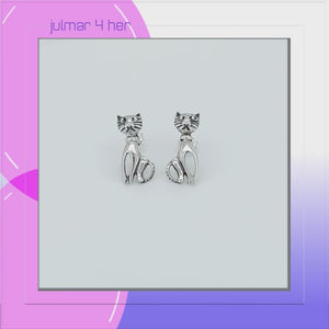 Cat Sterling Silver Earrings viewed in 3d rotation