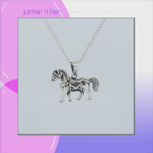 Horse with Saddle Sterling Silver Pendant viewed in 3d rotation