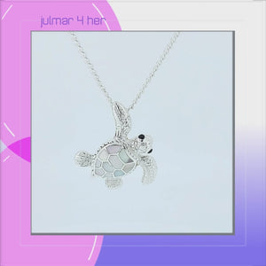 Sea Turtle Pendant in Sterling Silver with Mother of Pearl viewed in 3d rotation