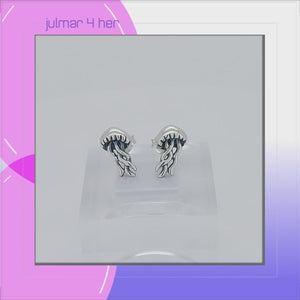 Jellyfish Sterling Silver stud Earrings viewed in 3d rotation