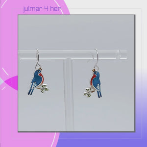 Bluebird Sterling Silver plated Earrings with hand-painted Enamels viewed in 3d rotation