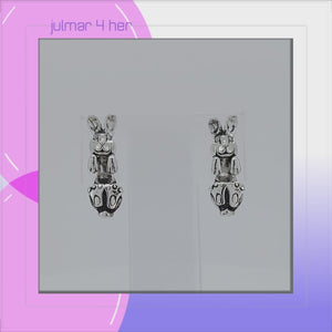 Rabbit Sterling Silver Jacket Earrings with oxidisation accents viewed in 3d rotation