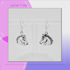 Horse Head Sterling Silver hook Earrings viewed in 3d rotation