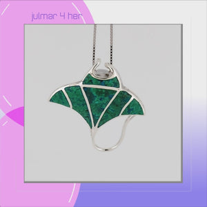 Manta Ray Pendant in Sterling Silver with Chrysocolla viewed in 3d rotation