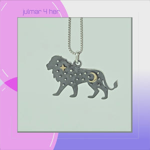 Lion Sterling Silver with Bronze Moon & Star Pendant viewed in 3d rotation