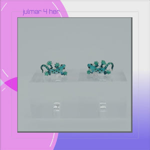 Gecko Sterling Silver stud Earrings with hand-painted Enamels viewed in 3d rotation
