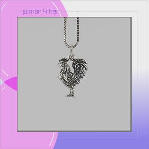 Rooster Pendant in Sterling Silver viewed in 3d rotation