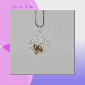 Bee & Daisy Sterling Silver & Bronze Pendant viewed in 3d rotation