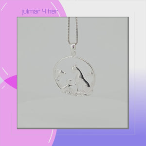 Lioness with Cub Sterling Silver Pendant viewed in 3d rotation