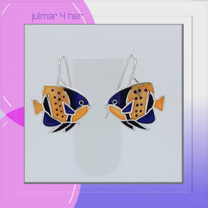 Angelfish Majesty Sterling Silver plated hook Earrings with Enamel viewed in 3d rotation