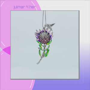 Hummingbird & Waratah Flower Sterling Silver Pendant-Pin combo with Enamels viewed in 3d rotation