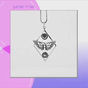 Moth, Sun and Moon Geometric Sterling Silver Pendant viewed in 3d rotation