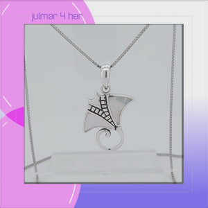 Manta Ray Sterling Silver Pendant with Mother of Pearl viewed in 3d rotation