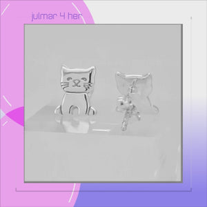 Cat Sterling Silver push-back Earrings viewed in 3d rotation