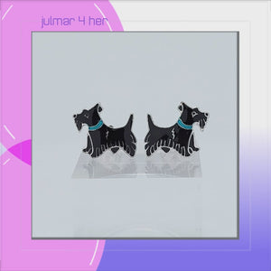 Scottish Terrier Sterling Silver plated stud Earrings with Enamels viewed in 3d rotation