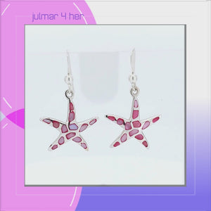 Starfish Sterling Silver hook Earrings with Pink Mother of Pearl viewed in 3d rotation