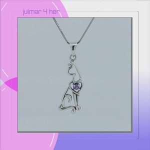 Cat Heart Sterling Silver Pendant with Amethyst viewed in 3d rotation