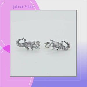Alligator Sterling Silver stud Earrings viewed in 3d rotation