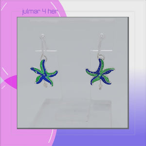Starfish Sterling Silver plated Earrings with Enamels & Freshwater Pearl viewed in 3d rotation