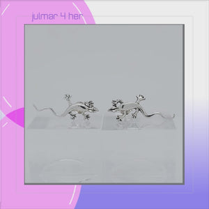 Gecko Sterling Silver Earrings with Oxidisation Accents viewed in 3d rotation