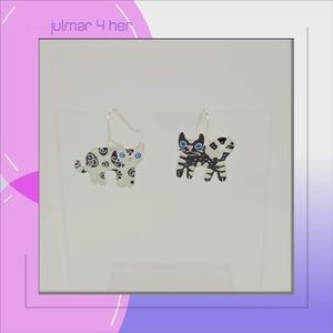Cat Friends Sterling Silver plated and Enamels hook Earrings viewed in 3d rotation