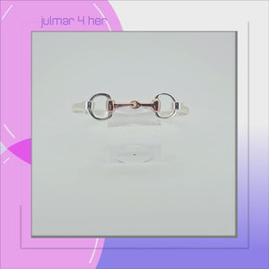 Snaffle Bit solid Sterling Silver Bangle with Rose Gold Accents viewed in 3d rotation