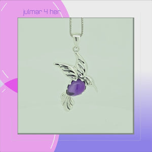 Sterling Silver Hummingbird and Amethyst Pendant viewed in 3d rotation