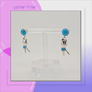 Cat Sterling Silver with Blue Turquoise drop Earrings viewed in 3d rotation