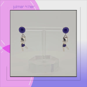 Cat Sterling Silver with Lapis Lazuli drop Earrings viewed in 3d rotation