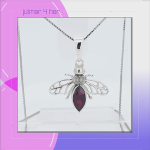 Bee Sterling Silver Pendant with Garnet viewed in 3d rotation