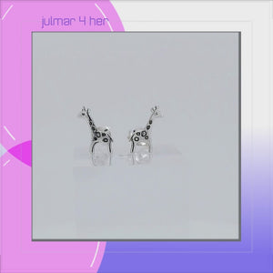 Giraffe Sterling Silver stud Earrings viewed in 3d rotation