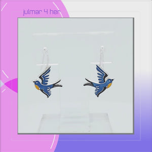 Bluebird Sterling Silver plated hook Earrings with Enamels viewed in 3D rotation