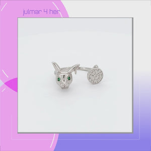 Rabbit Face & Clock Sterling Silver adjustable Ring with Spinel viewed in 3d rotation