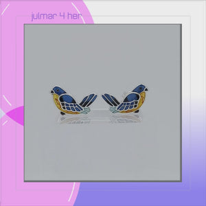 Bluebird Sterling Silver plated stud Earrings with hand-painted Enamels viewed in 3d rotation